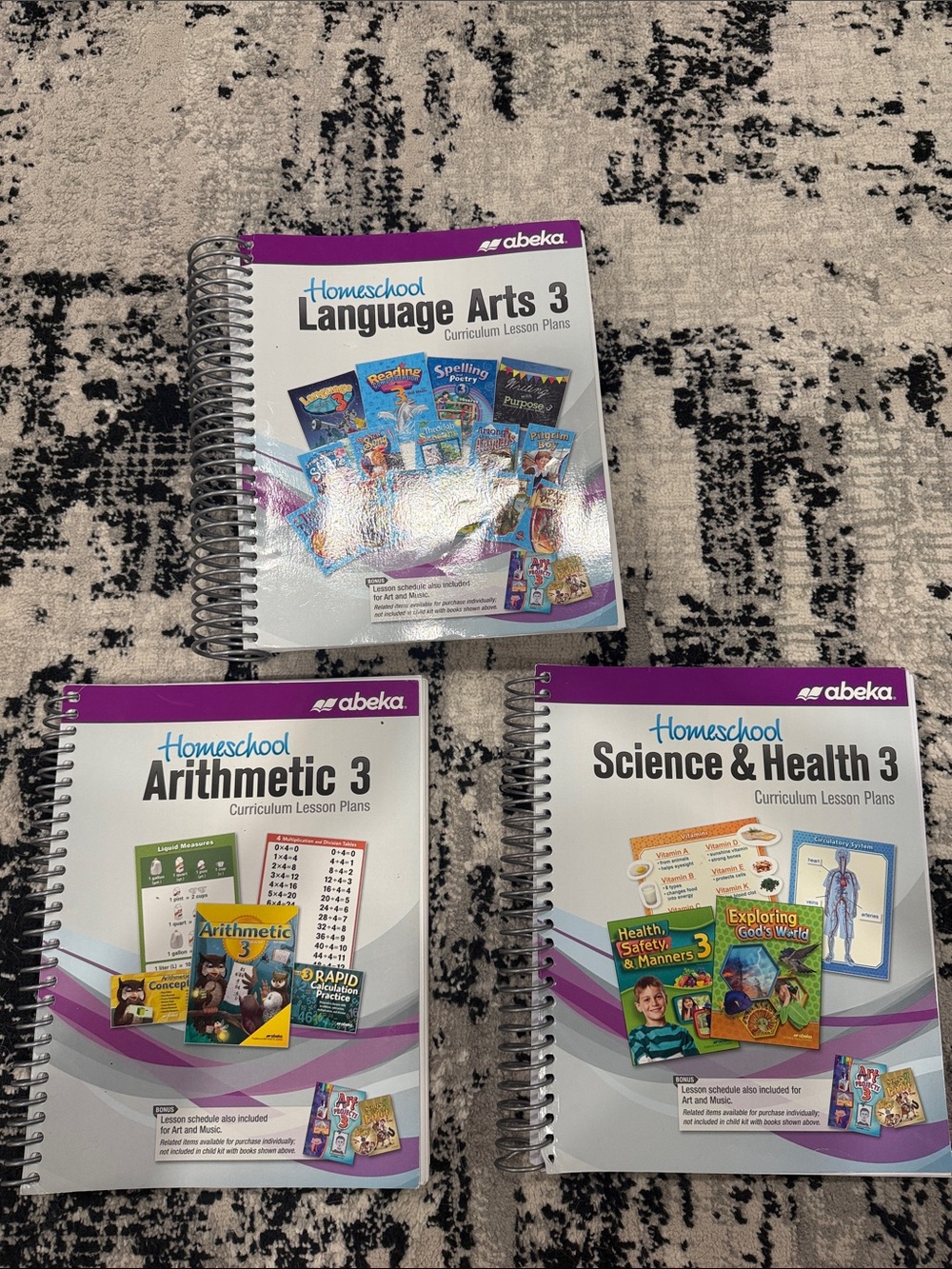 Abeka Homeschool Language Arts, Arithmetic & Science & Health 3 - Purple Accents